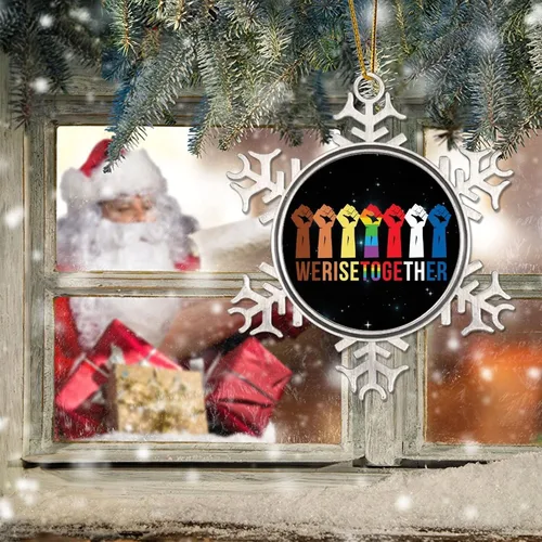 Vista 6 de We Rise Together LGBTQ - Adorno colgante para árbol de Navidad, Pansexual, transgénero, LGBTQ, arco iris gay, decoración de árbol de Navidad