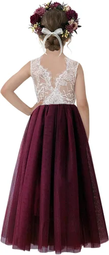 Vista 28 de 2Bunnies - Vestido de fiesta con tutú de tul, espalda de encaje de rosa, tipo A, para niñas Maxi sin mangas de encaje