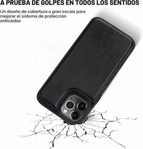 Vista 6 de ONETOP Funda tipo cartera para iPhone 12 Pro Max con tarjetero, color negro