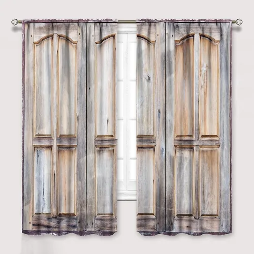 Vista 14 de Cortinas rústicas para dormitorio, puerta de granero antigua, tablero de madera, cortinas para sala de estar, madera rural dura, estilo rural