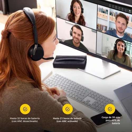 Vista 8 de Jabra Evolve2 65 Flex Auriculares Estéreo Inalámbricos - Bluetooth, Tecnología ClearVoice con Cancelación de Ruido y ANC Híbrido - Certificado