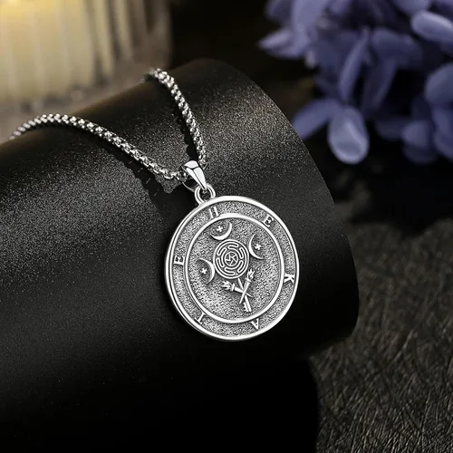 Vista 197 de EUDORA Collar de plata de ley 925 con moneda Hécate, Athena, Perséfono, Nyx, diosa de la luna triple, diosa celta, rueda de Hécate, llave, regalo