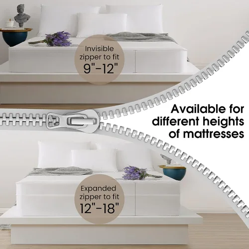 Vista 2 de Jet's Home Protector de colchón tamaño individual con cremallera, funda de colchón impermeable extraíble y ajustable de 360 grados para colchón de 9