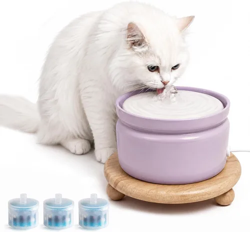 Vista 7 de Fuente de agua de cerámica para gatos, cuenco de agua súper silencioso para mascotas, 2 filtros, apto para lavavajillas (paquete de 3)