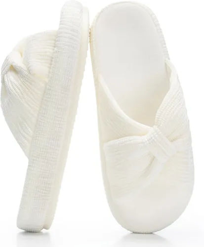 Vista 27 de Chantomoo - Pantuflas para mujer de espuma viscoelástica para la casa con cordón, lazo y tiras cruzadas, zapatos de cama cómodos y de moda