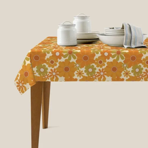 Vista 7 de Cafl Mantel retro con diseño de girasol de los años 70, sin arrugas, para picnic, cocina, vacaciones, comedor, rectangular, poliéster lavable