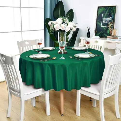 Vista 22 de Mantel redondo verde manzana impermeable y resistente a las manchas, tela sin arrugas, lavable y limpiable, de 210 GSM, poliéster para fiesta