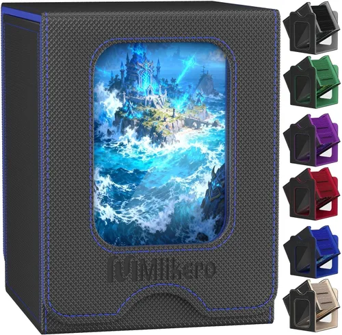 Vista 20 de Mlikero Paquete de 2 cajas de cartas Commander con capacidad para más de 200 tarjetas de una sola funda con 2 divisores, caja magnética de cuero