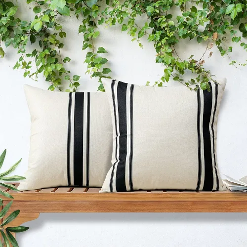 Vista 6 de OTOSTAR Paquete de 2 fundas de almohada decorativas impermeables para exteriores de 16x16 pulgadas, fundas de almohada de lino geométrico, fundas