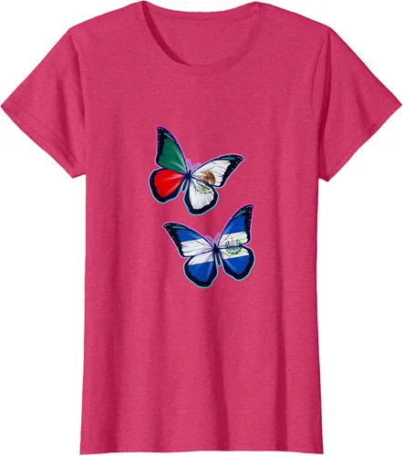 Vista 6 de Raíces biculturales de El Salvador y México. Versión mariposa Camiseta, Negro