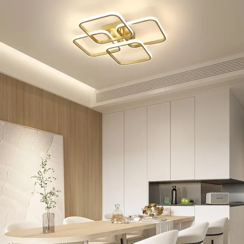 Vista 7 de CANEOE Lámpara de techo LED dorada moderna de 4 cuadrados, regulable, control remoto, montaje empotrado cuadrado, iluminación