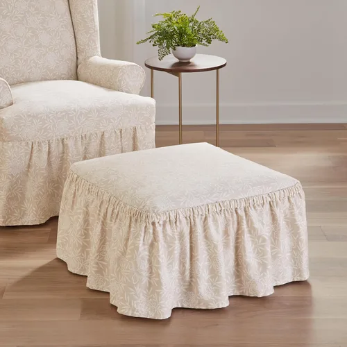Vista 9 de SureFit Essential - Funda larga para silla de comedor con volantes de sarga con diseño estampado de algodón, falda larga con volantes y pliegues