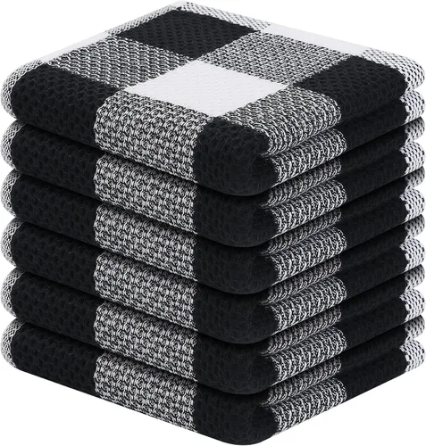 Vista 13 de Homaxy Paquete de 6 paños de cocina 100% algodón, 12 x 12 pulgadas, negro y rojo Negro & rojo