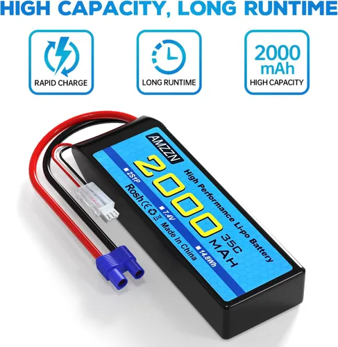 Vista 7 de Batería Lipo de 7.4V 2000mAh 35C 2S EC2 Plug Lipo con cable de carga USB para coche RC, modelo de camión, barco de control remoto, RC Quadcopter