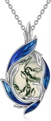 Vista 14 de LUHE Collar de plumas de piedra lunar, collar con colgante de plumas de plata de ley, joyería de regalo de Navidad para mujer