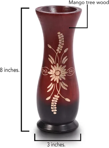 Vista 4 de AeraVida Florero de madera de árbol de mango cóncavo rojo de 8 pulgadas Florero decorativo de madera de granja para mesa Decoración del hogar