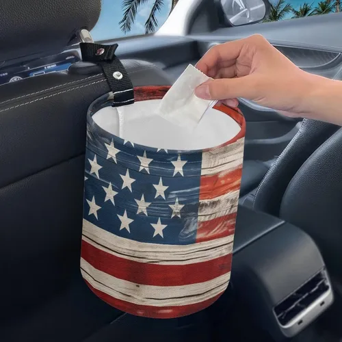 Vista 3 de Papelera portátil con bandera de Estados Unidos, reutilizable, impermeable, multiusos, organizador de coche, artículos esenciales para viajes por