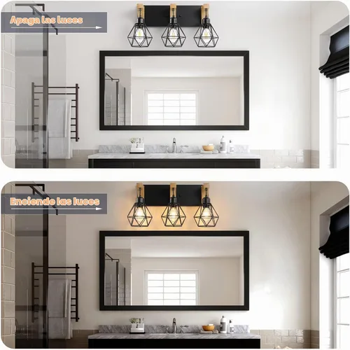 Vista 5 de VbiTmn Lámparas de baño de granja, 3 luces de tocador de baño, accesorios de iluminación rústica sobre el espejo, apliques de pared con elegante