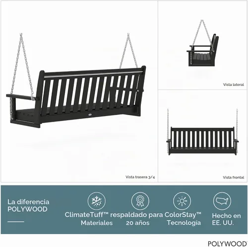 Vista 2 de POLYWOOD GNS60BL Vineyard - Columpio para exteriores de 60 pulgadas, color negro