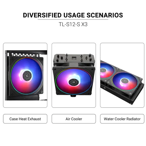 Vista 12 de Thermalright TL-S12-S X3 Ventilador de CPU de 120mm ARGB para Caja con Efecto de Iluminación ARGB, Ventilador de Computadora Silencioso PWM para PC