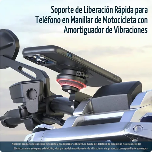 Vista 2 de Soporte de teléfono para motocicleta, soporte de teléfono celular de bicicleta con módulo amortiguador de vibraciones, soporte de manillar delantero
