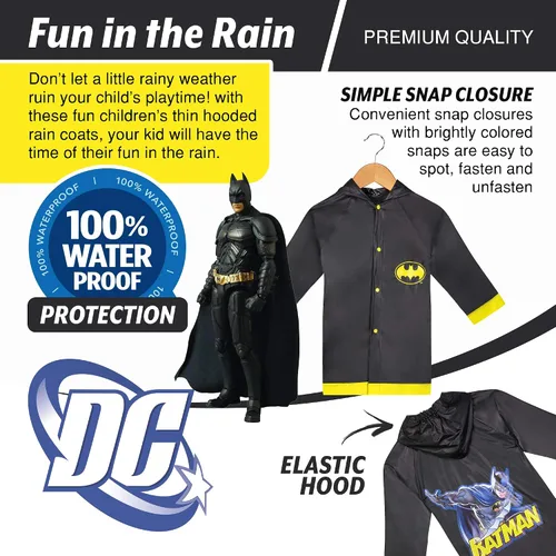 Vista 3 de DC Comics Batman - Reain Slicker negro para niño, tamaño pequeño 23, mediano 45 y grande 67
