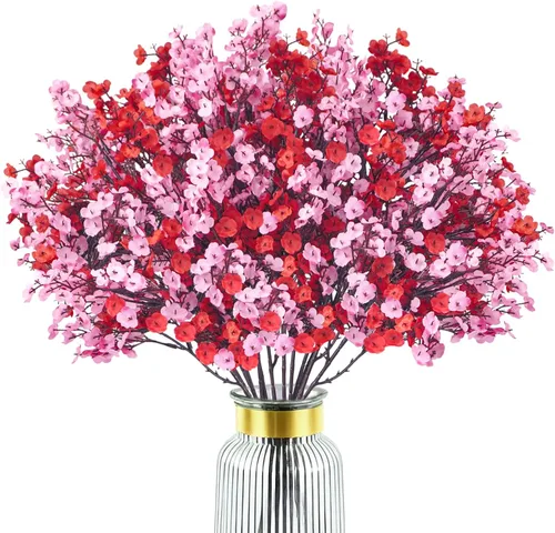 Vista 14 de Uieke - Ramo de 15 flores artificiales de Gypsophila tipo Baby Breath, flores de seda falsas de tacto real para hotel, hogar, oficina, cocina, baño
