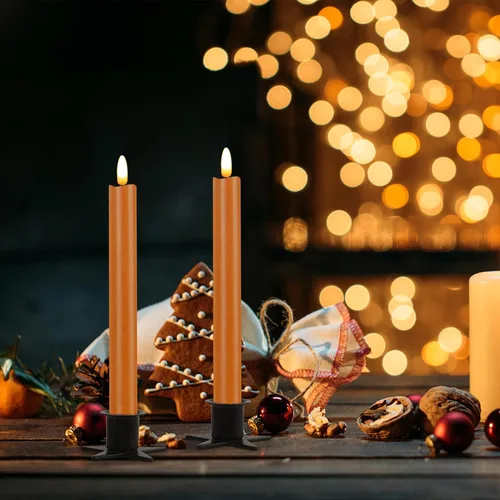 Vista 7 de CVHOMEDECO. Velas cónicas sin llama de cera real con control remoto de 10 teclas, funciona con pilas, luces LED parpadeantes 3D para ventana Naranja