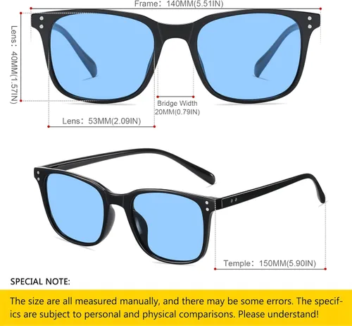 Vista 5 de SHEEN KELLY TR90 Polarized Sunglasses Square for Men Women Black Frame Glasses Downey See Through Lens Blue Tinted