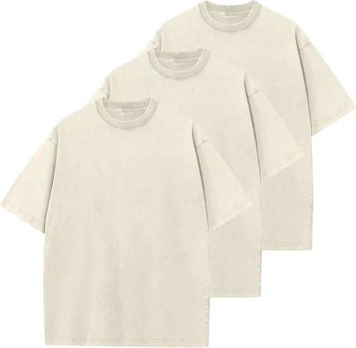 Vista 29 de Camisetas de algodón para hombre, de gran tamaño, unisex, de manga corta, casual, holgada, de lavado, unicolor, básicas A-Negro
