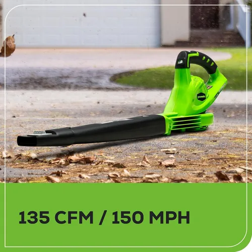 Vista 5 de Greenworks Soplador/barredora de hojas de 40 V, 150 MPH / 135 CFM, ligero, silencioso, con batería de 2.0 Ah y cargador, perfecto para el cuidado