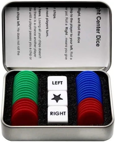 Vista 6 de Befantasway Juego de dados de centro derecho izquierdo con 3 dados y 36 fichas, color azul
