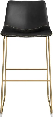 Vista 3 de Inmod Kiersten Taburete de bar, juego de 2, taburetes de bar negros de mediados de siglo con respaldo, silla de bar con respaldo, taburete de cuero
