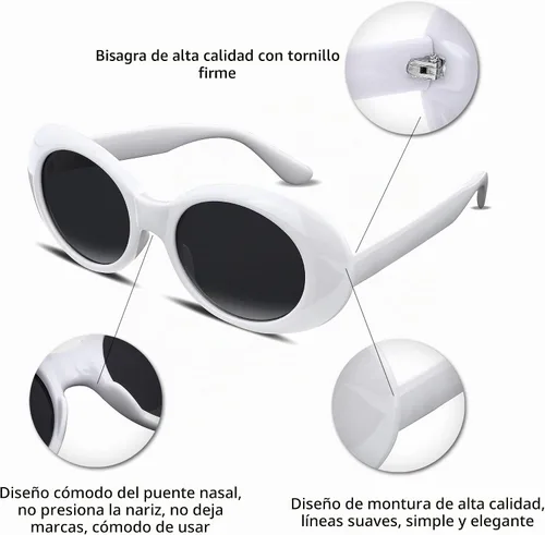 Vista 7 de FEISEDY Gafas de sol blancas ovaladas Clout Goggles para mujeres y hombres, retro, redondas, de moda, con montura, marco de disfraz estilo Clueless