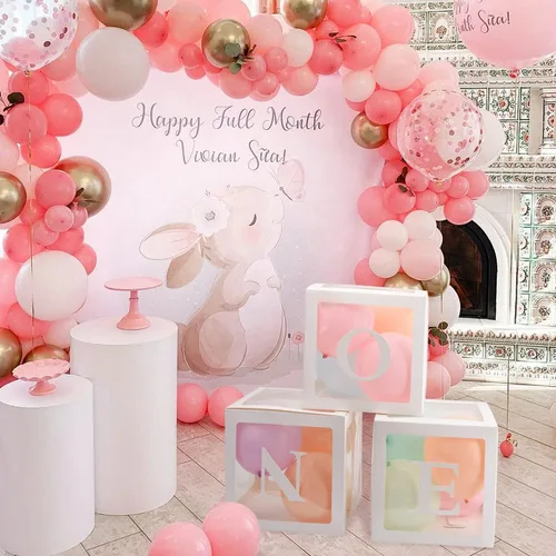 Vista 6 de Decoraciones de Primer Cumpleaños Para Niño o Niña, 3 Piezas Cajas de Globos ONE Para 1er Cumpleaños, Bloques Transparentes Para Bebé Decoración