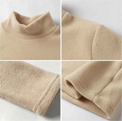 Vista 4 de Mud Kingdom Camisas de forro polar para niños con cuello alto, suaves, unisex Albaricoque