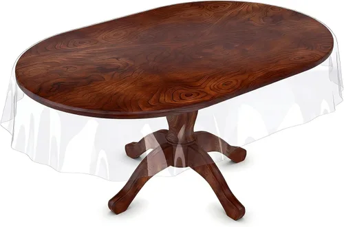 Vista 5 de Protector de mesa transparente ovalado de 54 x 72 pulgadas, mantel de plástico PVC transparente cubierta protectora de vinilo impermeable