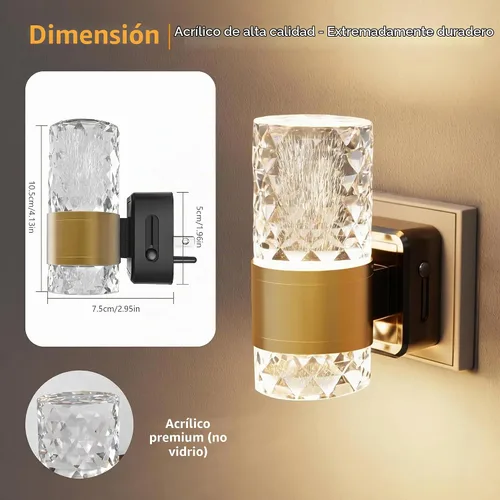 Vista 5 de Luces nocturnas LED regulables de acrílico enchufable, sensor de atardecer a amanecer, paquete de 2 Brillo ajustable de 0-100 lúmenes. Ambiente