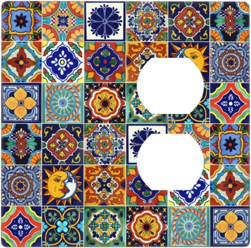 Vista 19 de Talavera - Azulejos mexicanos con 1 palanca, 2 placas de pared, placas de pared para decorar tomas de corriente, placa de interruptor decorativa
