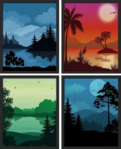 Vista 155 de SIGNWIN Marco de arte de pared de jirafa de safari africano, juego de 4 impresiones coloridas de paisaje, decoración de pared de naturaleza