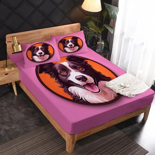 Vista 2 de Border Collie - Juego de sábanas tamaño individual, bonitas sábanas de microfibra suave y bolsillo profundo, sábanas y fundas de almohada estampadas