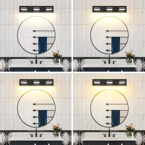 Vista 8 de Accesorios de iluminación de tocador de baño sobre espejo (3 luces, 5CCT, regulable) modernos accesorios de iluminación LED de pared de baño, negro