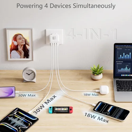 Vista 7 de Adaptador de enchufe de viaje europeo USB C, 60W 4-Port USA a Europa Carga