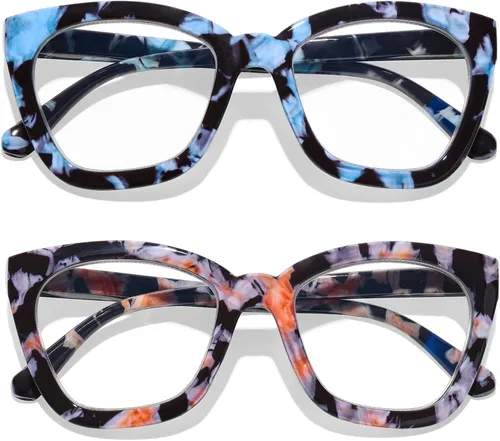 Vista 7 de AQWANO Stylish Reading Glasses for Women, Blue Light Blocking/Anti UV Readers Oversized Fashion Cat Eye Readers A-c4-azul