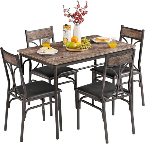 Vista 9 de VECELO Mesa de desayuno de 3 piezas con altura de mostrador de pub con 2 taburetes de bar, juego de comedor para 2, marrón oscuro
