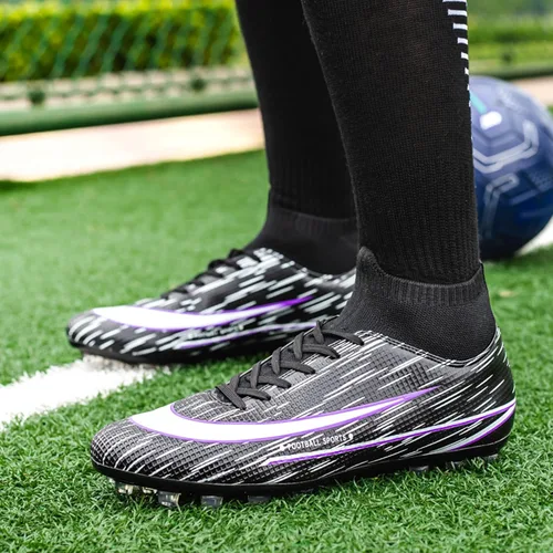 Vista 2 de Zapatos de fútbol para hombre con tacos de fútbol con cordones antideslizantes con puntas cortas y suelas de goma para interiores firmes para césped