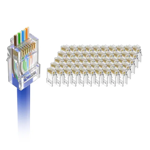 Vista 10 de Conector RJ45 blindado VCE Cat6 con funda de alivio de tensión, 25 unidades Fits 24-26AWG solid or stranded Cat6 STP/FTP cable 50 Pack Connectors