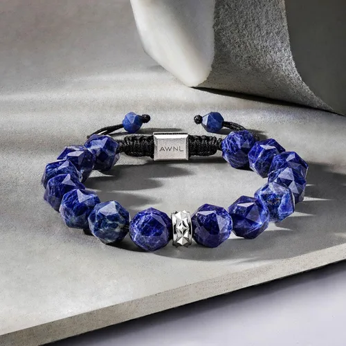 Vista 2 de AWNL Men's Beaded Bracelet with Sterling Silver Charm Adjustable Drawstring 10mm Sodalite Red Tiger's Eye Natural Gemstone, 5.9''-7.5
