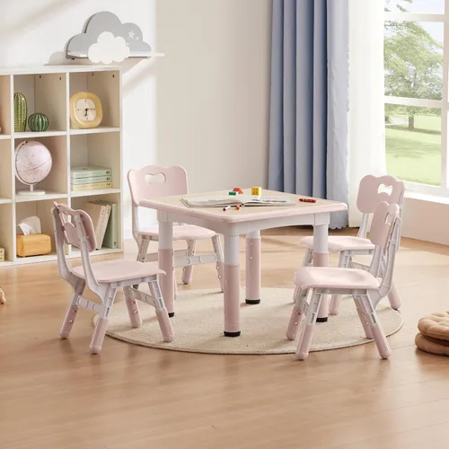 Vista 6 de GITAWUSA Juego de mesa y sillas de estudio para niños, juego de mesa y silla ajustable en altura para niños de 3 a 8 años, mesa de arte para niños