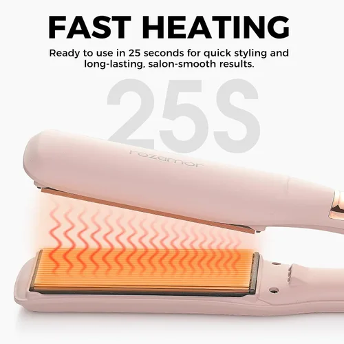 Vista 3 de Rozamor Plancha plana de titanio de 1.7 pulgadas de ancho con calor instantáneo para todo tipo de cabello, plancha plana de doble voltaje